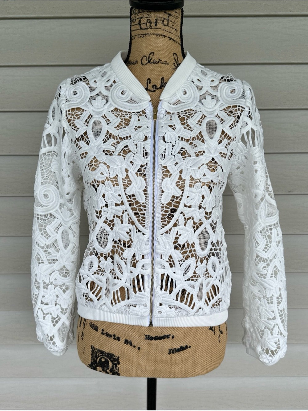 MAJE Women’s Size 36 XS-S White Jacket Crochet Lace Summery Zip Up Blow Ecru